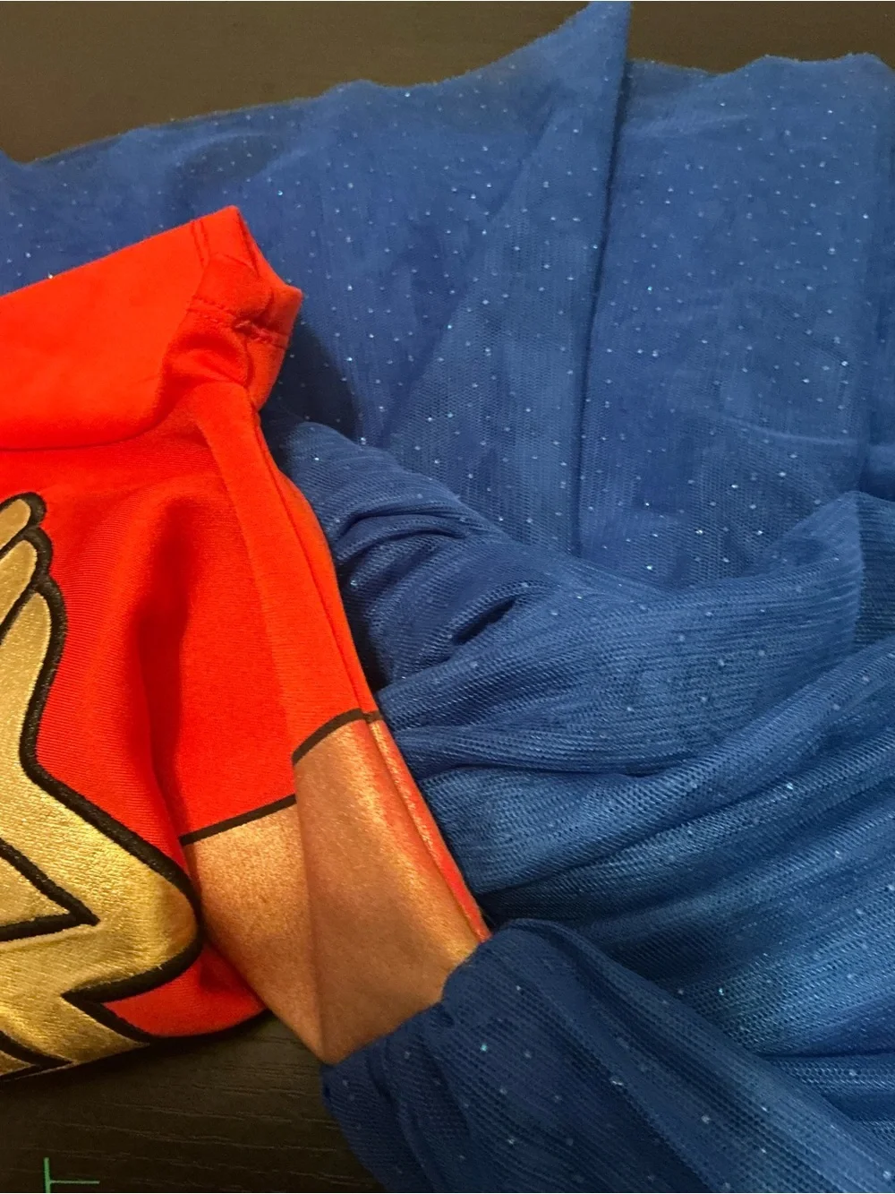 Girls Superhero Costume Dress in Red and Navy with Gold Emblem size 6/7